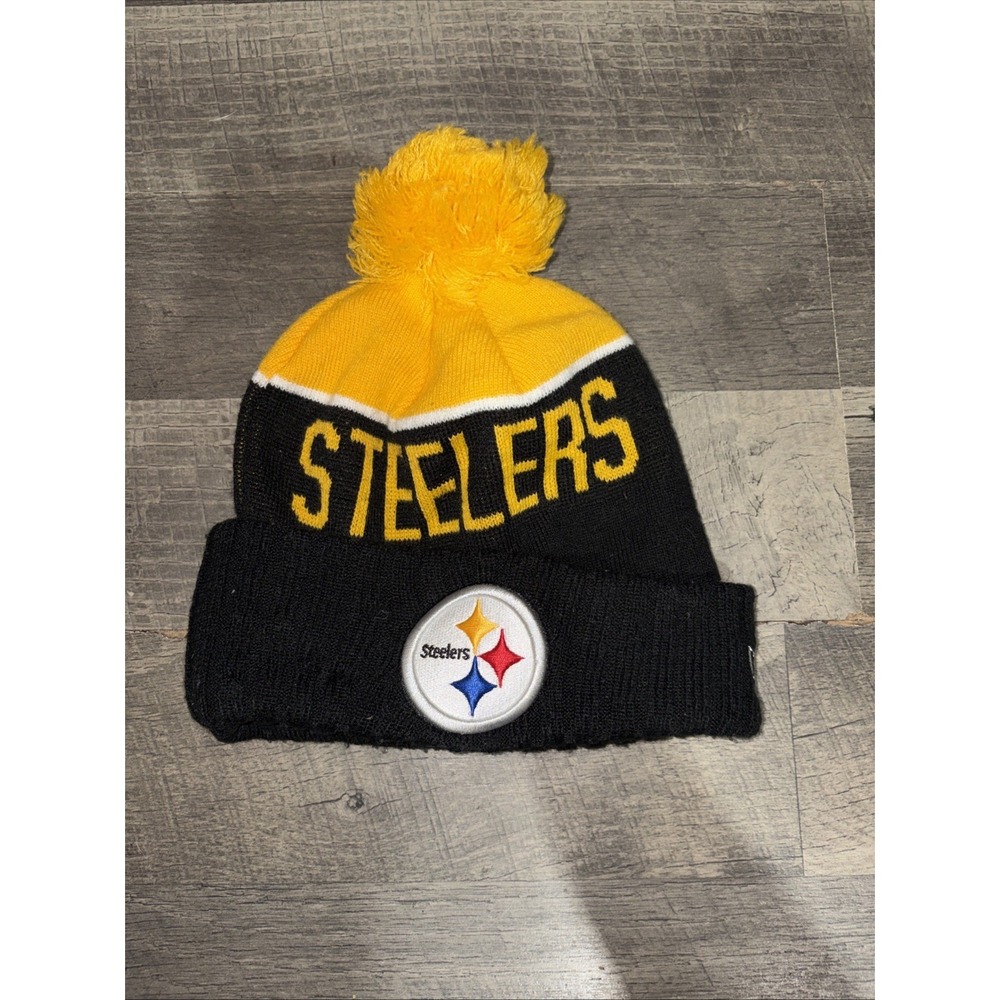 Pittsburgh Steelers Beanie NewEra Knit Hat Pom Pom NFL Black Gold Football Youth